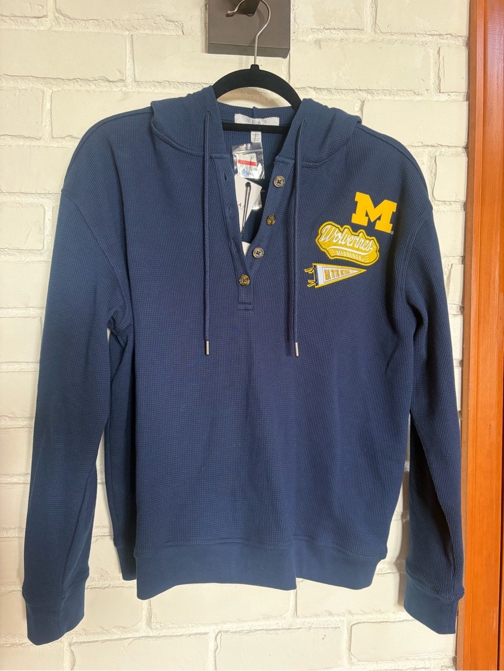 University of Michigan Navy Hooded Henley Shirt - Wolverines Graphic